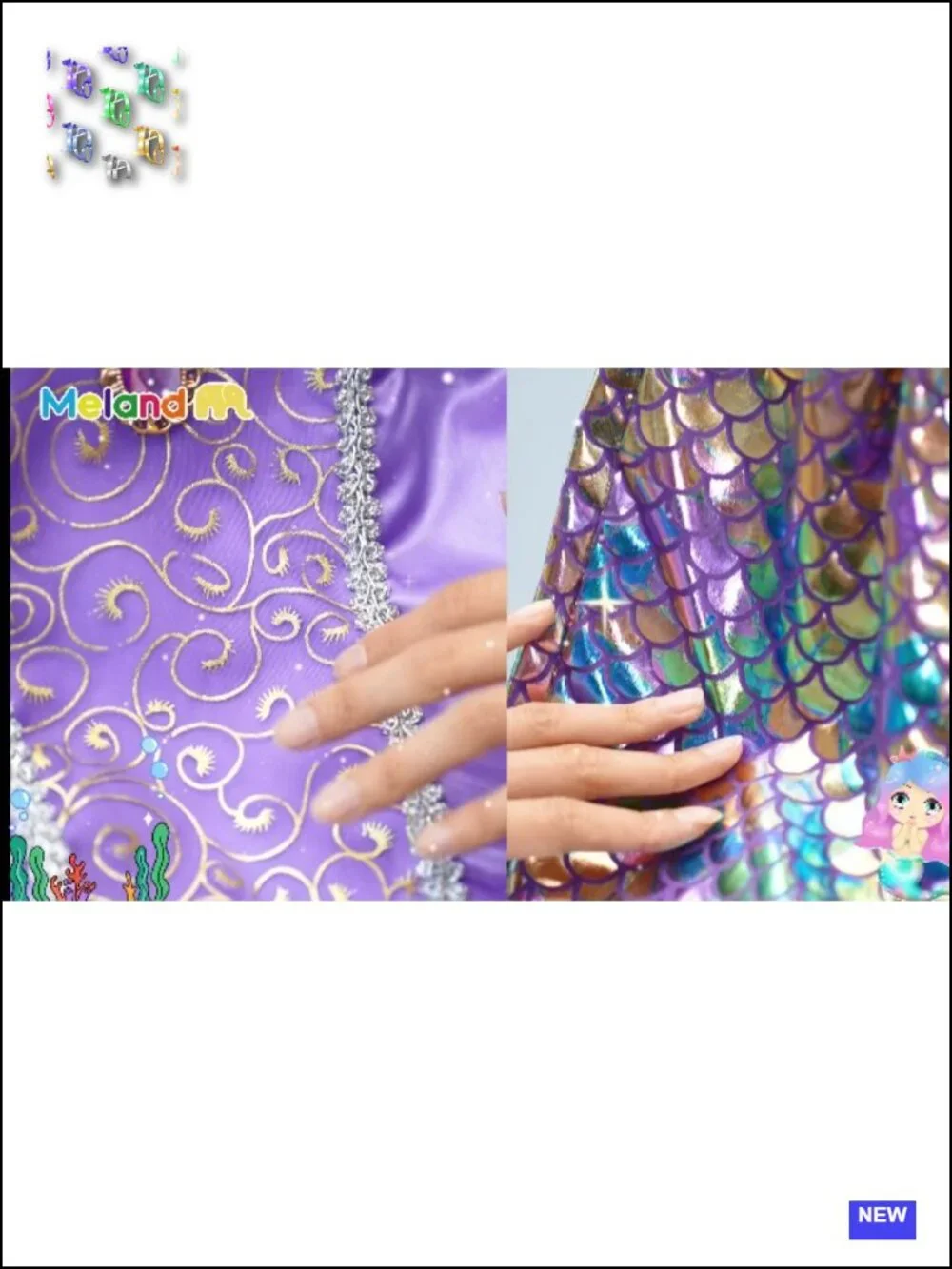 Mermaid Princess Dress Up Costume for Girls 3-10 with Accessories, Polyester